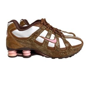 NIKE 2006 Shox Turbo White Pink Brown and Gold Animal Print Leather Sneaker